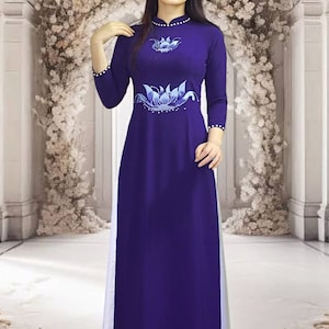 Vietnamese traditional dress  women ao Dai size asian ao dai truyen thong lotus embroidery