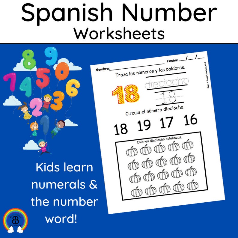 Spanish Number Worksheets Spanish Activities Spanish Etsy