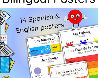 Learning Posters, Bilingual Posters, Spanish English Educational Posters, Alphabet Posters, Number Posters, Bilingual Learning, Kindergarten