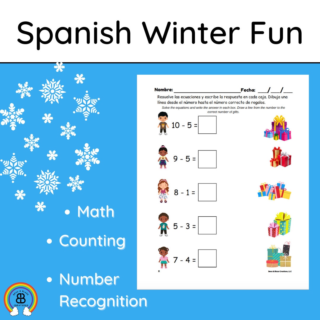  Spanisch Mathe Aktivitäten - Kindergarten Ausdrucke - Winter Theme Motiv 