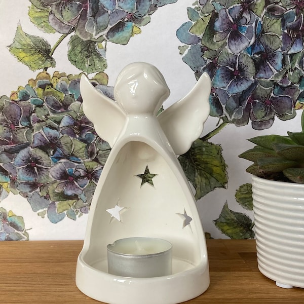 White angel tea light holder