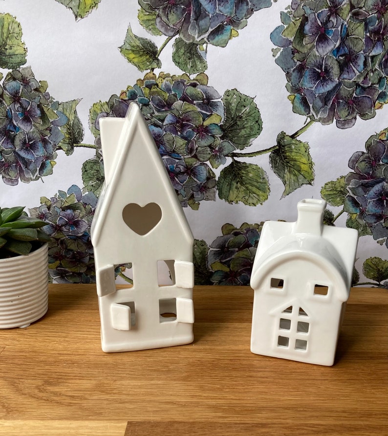 White Ceramic Tea Light House Etsy UK