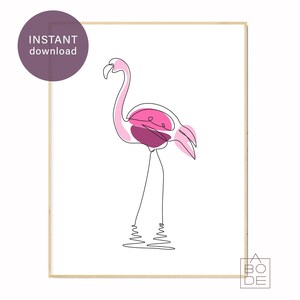 Flamingo line drawing, Flamingo in Water one line drawing, digital download, minimalist art, animal line art