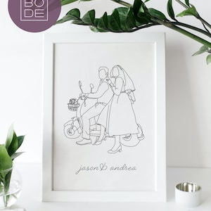 Couple portrait from photo, line drawing from photo, digital file, couple portrait illustration, faceless portrait, couple drawing