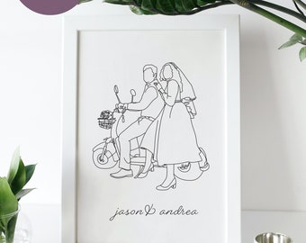 Retrato de casal personalizado com linha artística a partir de foto (arquivo digital)