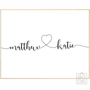 Couple names with heart custom printable, digital download, personalized wedding gift