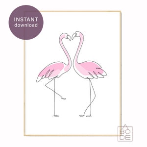 Flamingo one line drawing, flamingo line art printable, digital download, minimalist art, bird line art