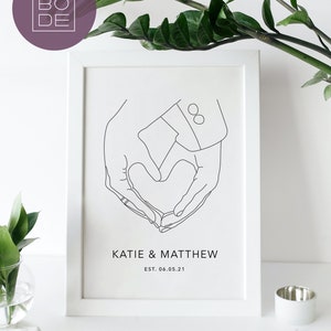 Personalized couple names with heart, Digital download, Couple line drawing, Personalized anniversary gift, Couple holding hands line art