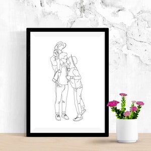 Custom family illustration, digital file, line drawing from photo, personalized family portrait, faceless portrait, (3 people)