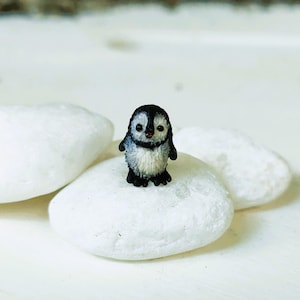 Baby Penguin Figurine, Handmade Terrarium Decor, Cute Tiny Animal, Collectible Small Penguin, Handcrafted Fairy Decor
