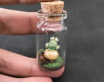 Miniatur Frosch-Terrarium - handgemachte Pilz-Wunsch-Flasche