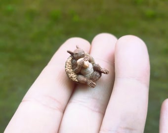 Handmade Sleeping Squirrel Figurine: Tiny Polymer Clay Woodland Decor