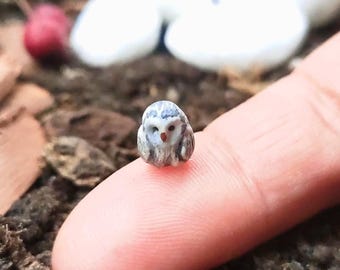 Micro Miniature Owl Figurine, Tiny Little Clay Owl Figure, Handmade Terrarium Decor