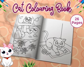 Cat Colouring Book 26 Pages for Boys, Girls, Teens, Kids, Birthday Party Activity, Kids Birthday Party, Digital Download