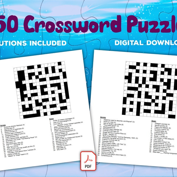250 Printable Crossword Puzzles, Back to School, Word Scramble, Word Game, Brain Games, Classroom Activity, PDF Download With Solutions