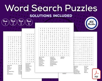 400 Word Search Puzzles with Solutions Books 1, 2, 3, 4 Instant Digital Download. Custom Word Find. Family Word Search Classroom Word Search
