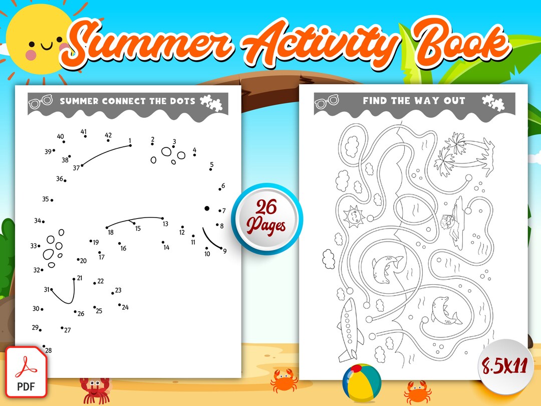 Summer Theme Kids Activity Book 26 Pages of Fun for Boys, Girls, Teens ...