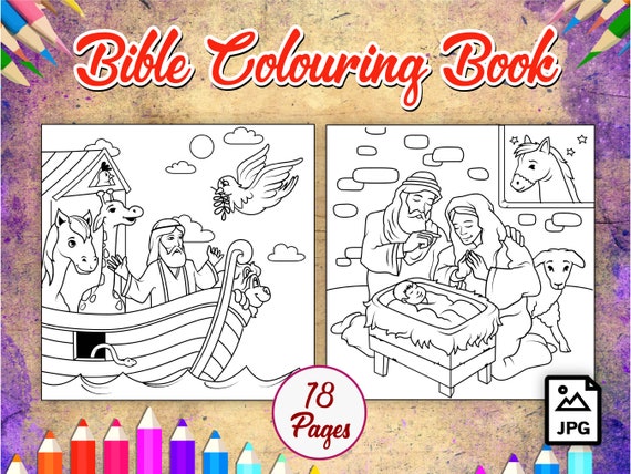 Bible Colouring Book 18 Pages of Fun for Boys, Girls, Teens, Kids, Birthday Party Activity, Kids Birthday Party, Digital Download