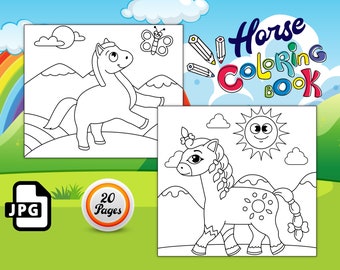 Horse Colouring Book 20 Pages of Fun for Boys, Girls, Teens, Kids, Birthday Party Activity, Kids Birthday Party, Digital Download