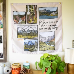 Romans 11 Banner: Mountain Scene Tapestry