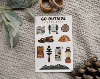 Go Outside Adventure Sticker Sheet: Waterproof Hiking & Camping Decals
