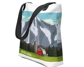 Palmer Alaska Mountain Barn Tote Bag (15" x 15")