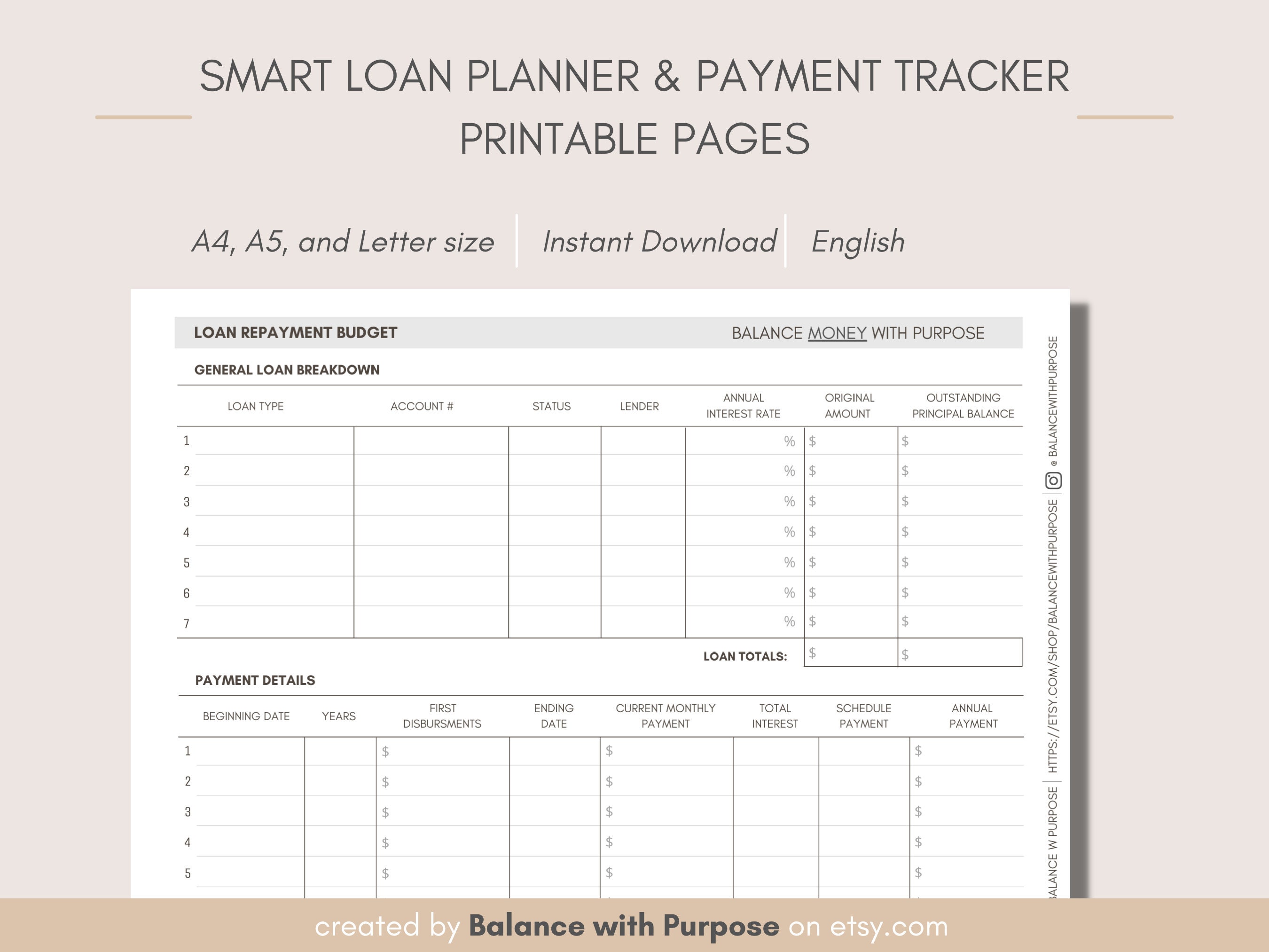 Smart Loan Planner &amp; Payment Tracker Printable Planner | Etsy