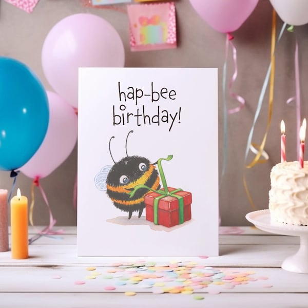 Geburtstagskarte Hummel "Summende Geburtstagswünsche, liebevoll eingepackt" Niedliche Biene Karte, Geburtstag,Geburt,happy birthday,geschenk