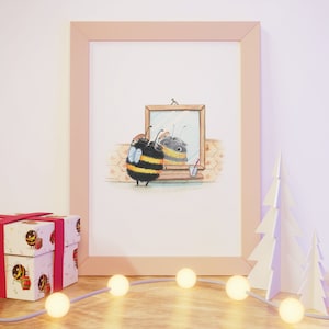 Poster Bad Hummel Dekoration Deko Aquarell Bild Tierposter Geschenk Einweihung Geschenk Mädchen Biene Kunstdruck