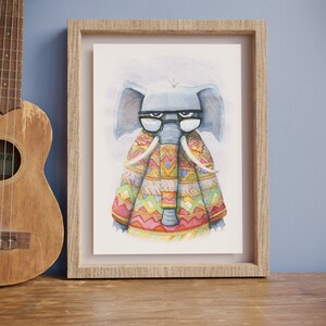 Kinderzimmer Poster Elefant | Aqaurell Kunstdruck Poster Tierposter Dekoration Lustig Rüssel