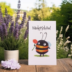 Dankeskarte mit niedlicher Hummel und Blume - Sag einfach 'Danke', Biene, Karte Dina 6, Dankeschön Geschenk Taufe Kommunion Hochzeit