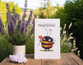 Dankeskarte mit niedlicher Hummel und Blume - Sag einfach 'Danke', Biene, Karte Dina 6, Dankeschön Geschenk Taufe Kommunion Hochzeit
