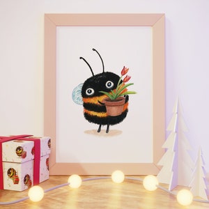 Frühling Poster Hummel Blume Aquarell Bild Tierposter Geschenk Einweihung Kunstdruck Biene Tulpe Glückwunsch Imker