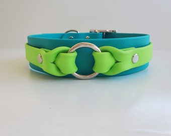 Custom Biothane Dog Collar | 1.5" wide collar | 3/4" wide overlay | O-ring Overlay