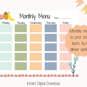 Printable Menu Bundle, Daycare/preschool Menu, Weekly Lunch Menu ...