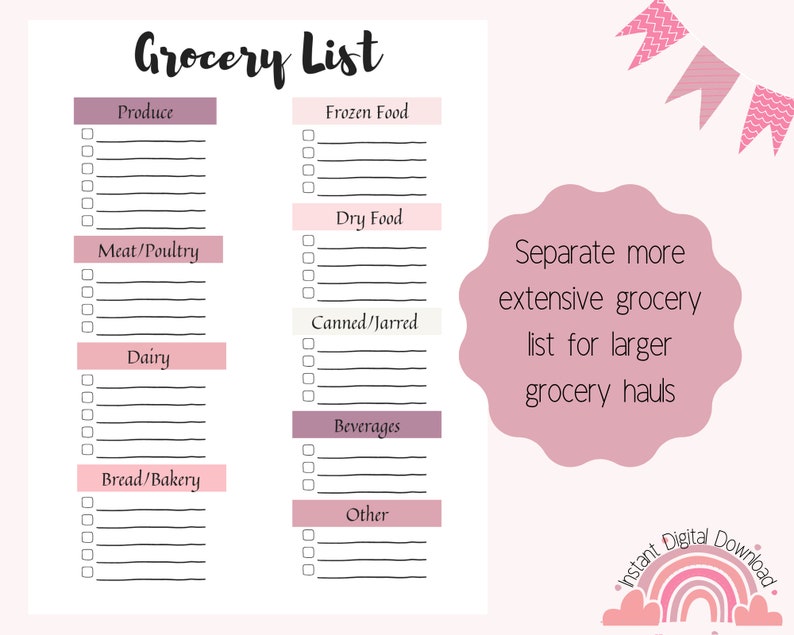 Printable Pink Meal Planning Pages Weekly Menu Planner - Etsy