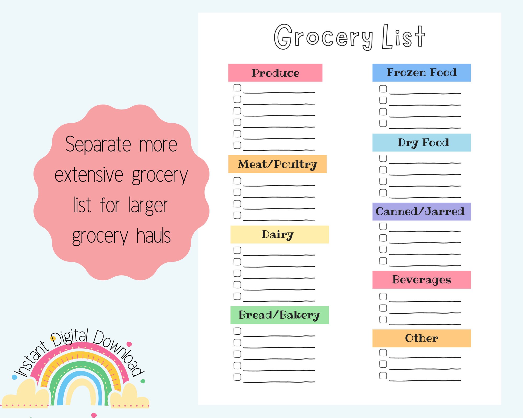 Rainbow Meal Plan Bundle Printable, Meal Prep, Menu Planner, Breakfast ...