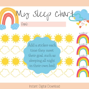 Printable Sleep Sticker Chart, Rainbow Reward Chart für Kleinkinder und Kinder im Vorschulalter, um in ihrem eigenen Bett zu schlafen, Nickerchen-Diagramm, Schlafenszeit-Diagramm