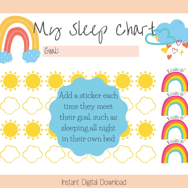 Printable Sleep Sticker Chart, Rainbow Reward Chart for Toddlers and Preschoolers to Sleep in their Own Bed, Nap Chart, Bedtime Chart