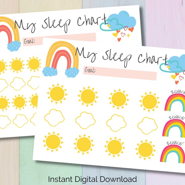 Sleep Sticker Chart Bundle, Printable Rainbow Reward Tracker for Toddlers and Preschoolers to Stay in their Own Bed, Nap Star Chart