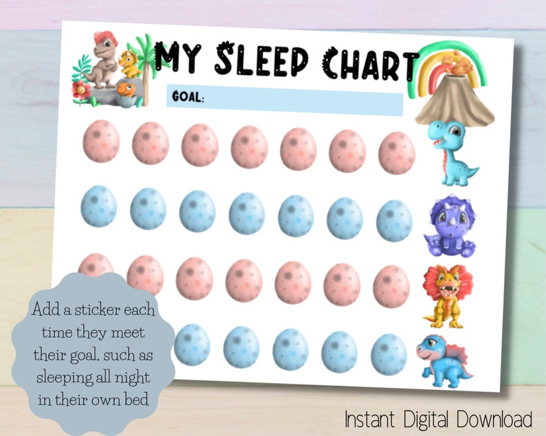 Printable Sleep Sticker Chart, Cute Dinosaur Reward Chart for Toddlers ...