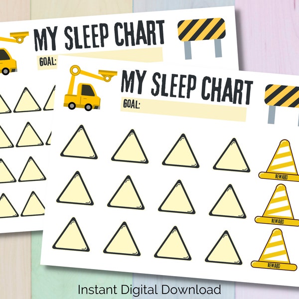 Printable Sleep Sticker Chart Bundle, Construction Reward Tracker for Toddlers and Preschoolers to Stay in their Own Bed, Nap Star Chart