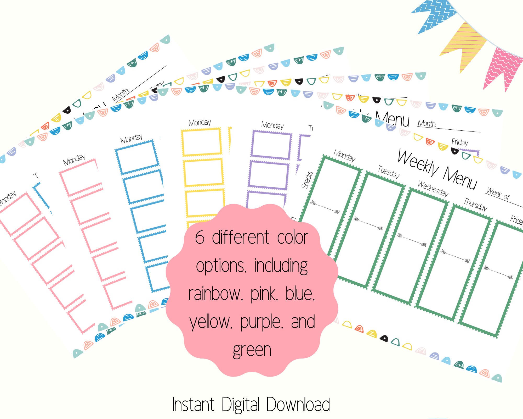 Printable Daycare or Preschool Menu, Weekly Snack &amp; Lunch Menu, Monthly ...