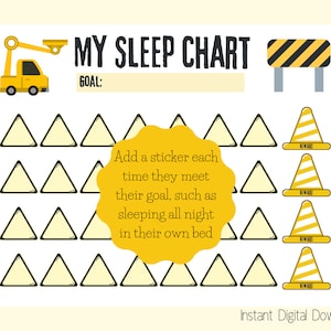 Printable Sleep Sticker Chart, Construction Reward Chart for Toddlers ...