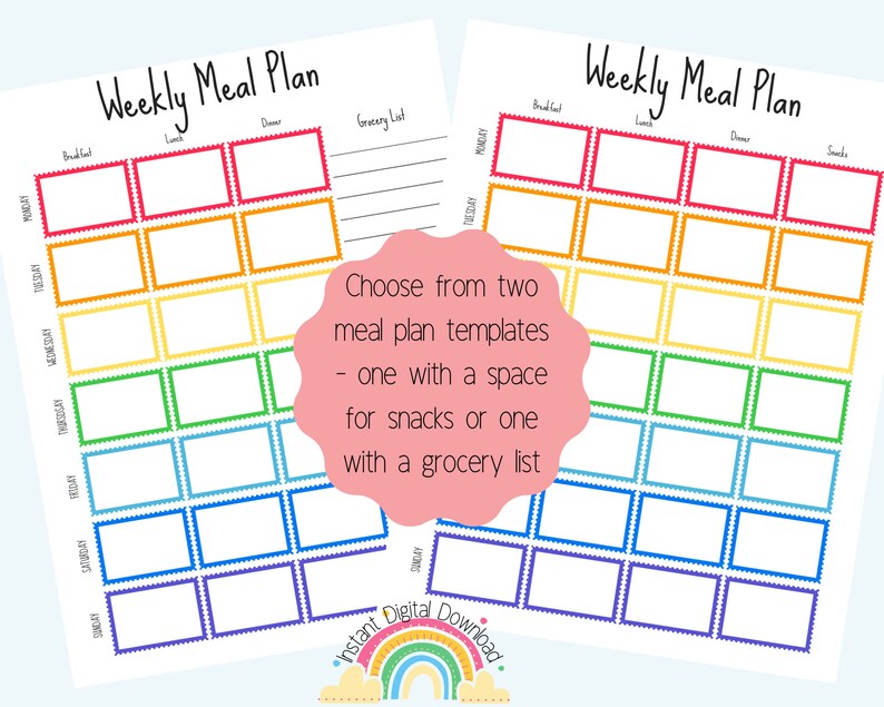 Printable Meal Plan Bundle Rainbow Meal Prep Planner Menu - Etsy