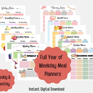 Full Year Weekly & Monthly Meal Planner Printables, Gnome-Themed Menu Prep, Seasonal School Lunch Menus, Family Weekday Dinner Plan