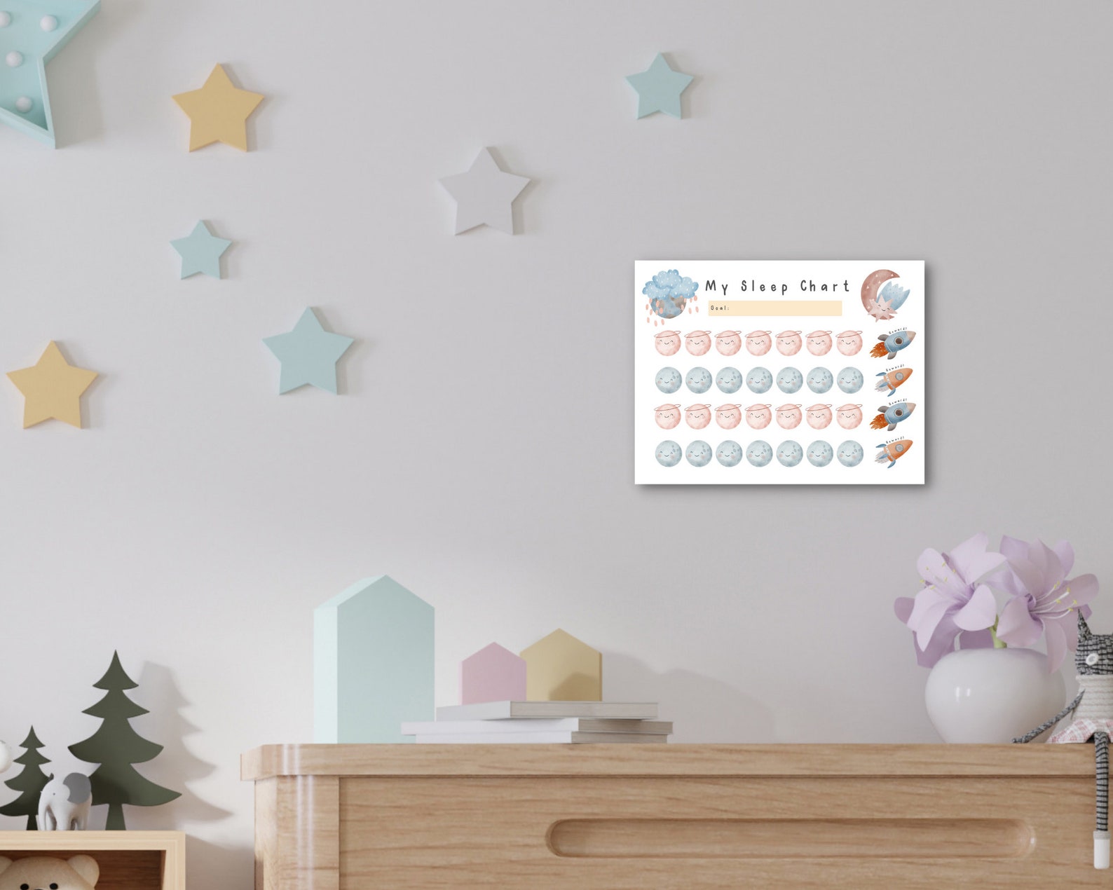 Space Sleep Sticker Chart Printable, Reward Chart for Toddlers and