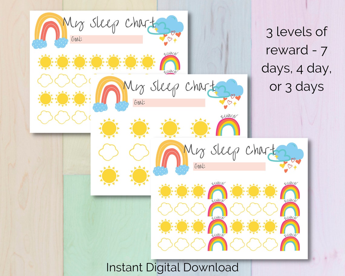 Sleep Sticker Chart Bundle, Printable Rainbow Reward Tracker for