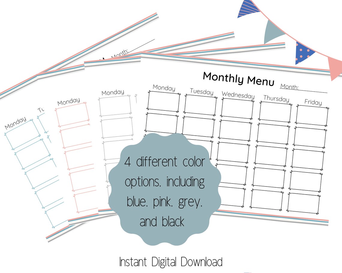Printable Preschool or Daycare Menu, Weekly Snack &amp; Lunch Menu, Monthly ...