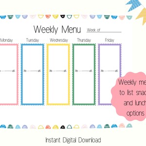 Printable Daycare or Preschool Menu, Weekly Snack &amp; Lunch Menu, Monthly ...
